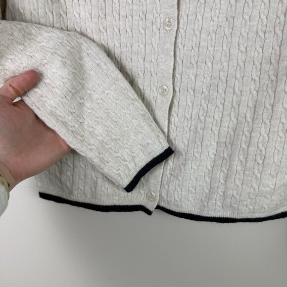 Freshman 1996 Cable Knit Cardigan Sweater L White Button Up Preppy Flaw - Picture 5 of 8